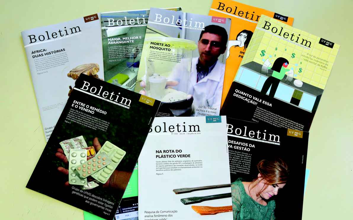 Capas de edições recentes do BOLETIM, que circula ininterruptamente há 45 anos