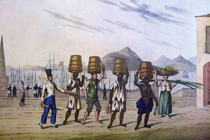 Escravos condenados às galés retratados pelo tenente Henry Chamberlain