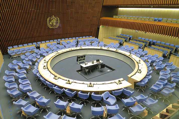 Sala de conferência da OMS em Genebra