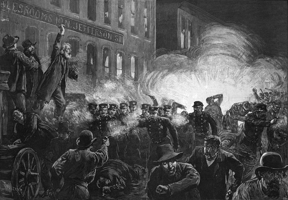 A Revolta de Haymarket, que mobilizou trabalhadores em Chicago (EUA), em 1886, levou à prisão de anarquistas