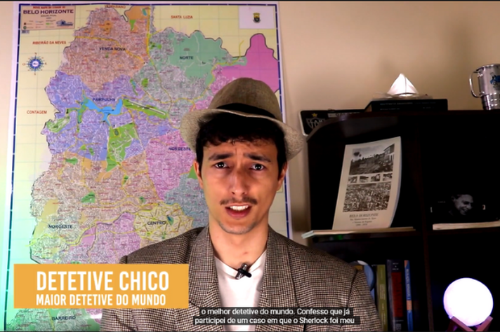 Captura de tela do primeiro episódio da série; apresentação do personagem detetive Chico