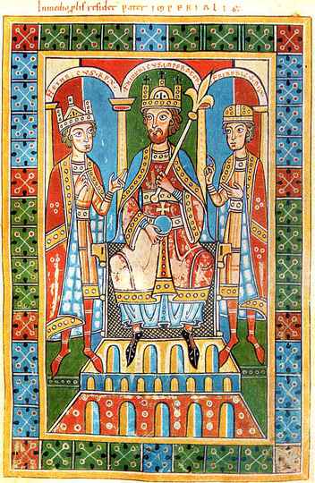 Frederico I junto ao seu filho, Henry VI, e o duque Frederico VI.