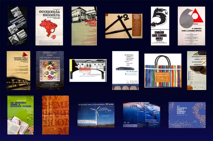 Montagem com cartazes das 17 edições do evento que integra exposições organizada pelo professor Fabrício Fernandino
