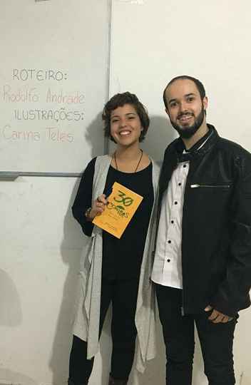 Escritor Rodolfo Andrade e a ilustradora Carina Teles no lançamento da obra “30 contos para se ler nas férias”