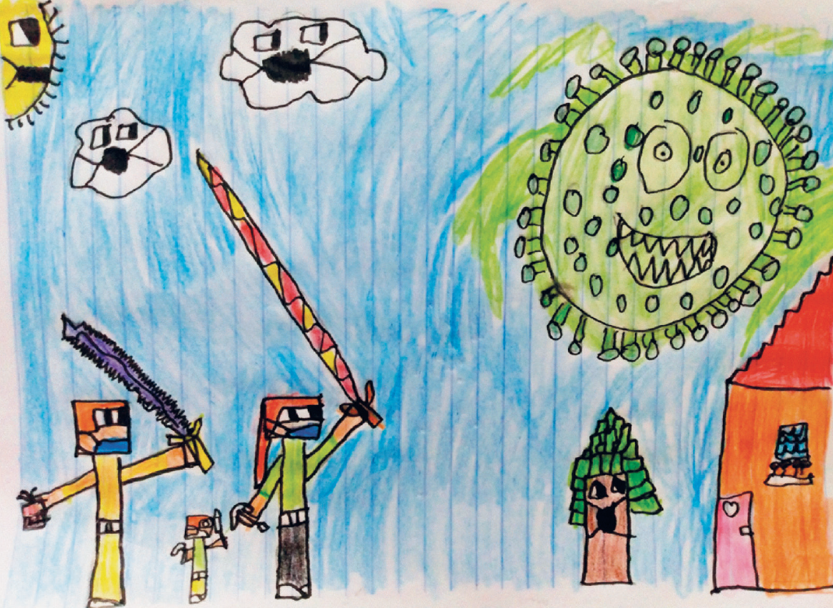 Em isolamento social, criança de dez anos ilustra a relação 'heroica' da família no combate à covid
