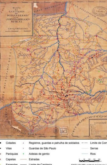 Mapa de Minas Gerais, no século 18