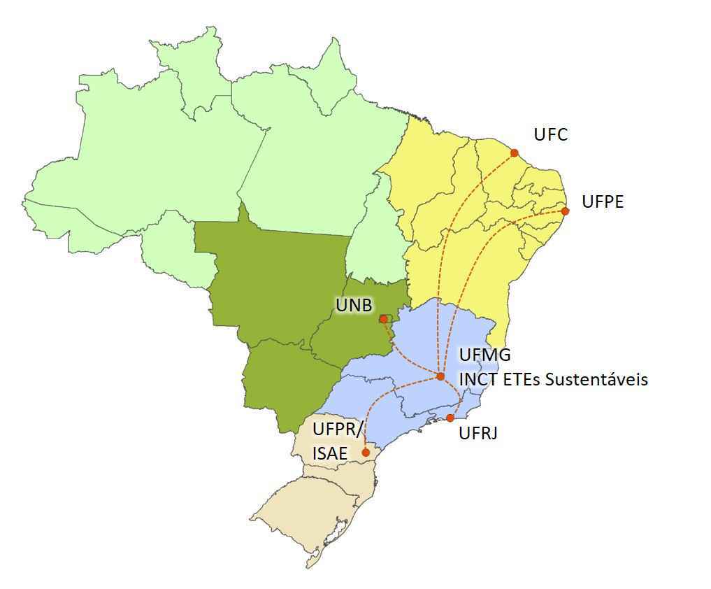 Mapa mostra as instituições participantes da rede de monitoramento de esgotos