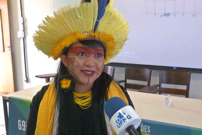 A coordenadora de Educação Indígena Célia Xakriabá durante a SBPC